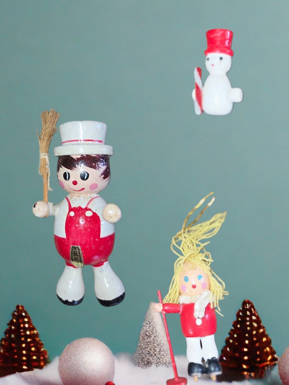 Vintage 70s Wood Ornaments Set Of 3